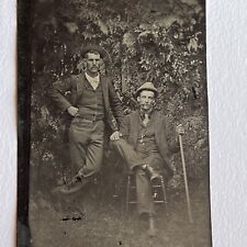 Antique Tintype Photograph Handsome Dapper Young Men Hats & Cigars Outside picture