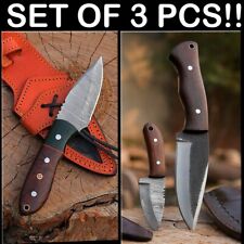 SET OF 3 PCS HANDMADE DAMASCUS & CARBON FILE STEEL BLADE SKINNING HUNTING KNIVES picture