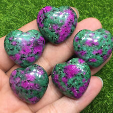 5pcs Natural Ruby in Zoisite Quartz Hand carved Heart Crystal Reiki healing Gift picture