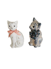 Set of 2 Sitting Ceramic Cat Statue Vintage picture