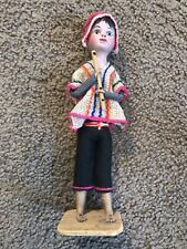 Vintage Peruvian Cusca Doll 9” Boy w/ Alpaca Clay INCA Hand Made Stitched Ethnic picture