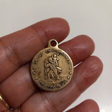 Vintage Very Time Worn Copper Saint Christopher Protect Us Pendant picture