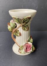 Vintage Ceramic Norleans Column Bud Vase With 3D Roses 5.25” Made In Japan picture