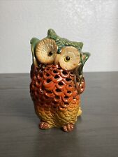 Vintage MCM Style Porcelain Owl Decorative Light Lamp 8” Figurine Red Green picture