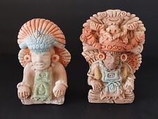 2 VTG Aztec Inca Chief with Wife Mexican Mayan Sitting Couple Terra Cotta Clay picture