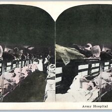 c1910s WWI Soldiers Army Hospital Bunk Beds Wounded Army Military Stereoview V39 picture