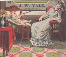 J W Yale Syracuse Hartshorn Roller Shades Sleeping Mother Baby Vict Card c1880s picture