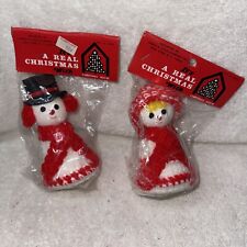 Vintage Flocked/Crocheted Snowman Christmas Ornaments New Lot 2 Taiwan P3 picture