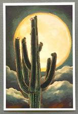 Cactus and Full Moon - Saguaro - Lantern Press Postcard picture
