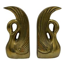 Vintage Pair Of Brass Swan Bookends KOREA Sculpted Mid Century MCM picture