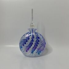 Vtg Royal Limited Crystal Blue White Feathered Luster Perfume Bottle w Stopper picture