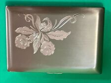 Vintage Majestic Gold Tone Flower Rectangle Mirrored Compact With Pad picture