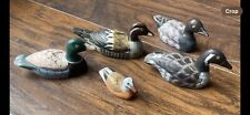 5 Pc Vintage Hand Painted Carved Wood Duck Mini Decoy Figures For Decor picture