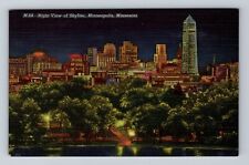 Minneapolis MN-Minnesota, Night View Of Skyline, Advertisment, Vintage Postcard picture