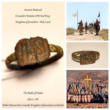 Ancient Medieval Crusaders Templars IHS Seal Ring • Jerusalem Kingdom vs Saladin picture