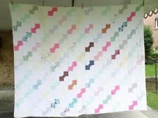 ANTIQUE BOW TIE QUILT HAND STITCHED 65X76 CUTTER SEWING REPAIR picture