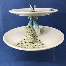 VINTAGE EDIE ROSE-2 TIER SERVING TRAY-PEACOCK COLLECTION-DESSERT APPETIZER TRAY picture