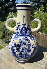 Vintage Delft? Porcelain Hand Painted Handled Vase Signed Anaware Phil H 4.25” picture