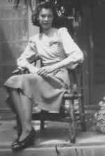 4P Photograph Beautiful Woman Porch Chair Sunlight 1941 Lovely Lady Portrait  picture