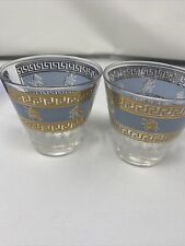 Set 2 Vintage Libbey Tapered  Bar Glasses G Reeves Blue Greek Centaur Juice picture