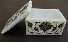 3 x 2 Inches Office Accessories Box Gemstone Inlay Work White Marble Trinket Box picture