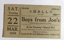 Vtg 1919  Queens NY Fairview Ave Himrod St. Dance Stub Ticket Cafe Ball picture