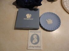 Vintage Wedgwood Candy Tray Blue Fluted Jasper Wild Flowers Plate  5” With Box picture