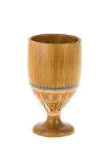 Passover Unique Light Brown Pharonic Wood Miriam Cup with colorful straws 5