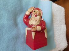 Vintage Plastic RED SANTA in CHIMNEY 4 3/4 in. Candy Container Xmas Figurine picture