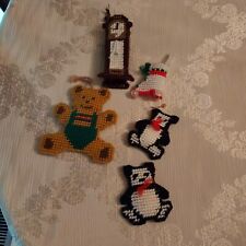 Vintage Handmade Needlepoint Cross Stitch Christmas Ornaments Skates clock bears picture