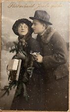 Merry Christmas Romantic Couple in Winter VTG RPPC Real Photo Postcard c1930 picture