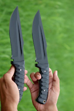 SET OF 2 CUSTOM HANDMADE D2 STEEL HUNTING&CAMPING KNIFE HANDLE MICARTA~SHEATH picture