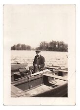 20s Lake Fishing Rowboat Recreation Zanesville OH Velox Real Photo 2.7x3.7 VTG picture