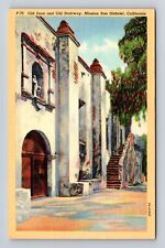 Mission San Gabriel CA-California Old Door Old Stairway Antique Vintage Postcard picture
