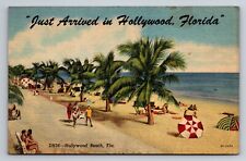 Just Arrived In Hollywood Beach Florida Vintage Linen Unposted Postcard picture