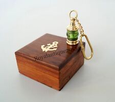Antique Vintage Brass Lamp Keychain Marine Nautical Key Ring With Wooden Box picture