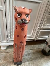Large 23” Vintage Folk Art Polychrome Hand Painted Wood Cat Statue (ca. 1960) picture