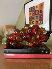 Large Lucite Grapes Cluster MCM Amber Yellow Sculpture Hanging Burl Wood Vint picture