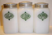 Hazel Atlas Chef Boy-Ar-Dee Milk Glass Flour Sugar Pepper Shakers picture