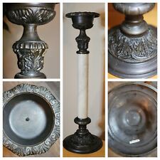 23” Antique Style Black Brass and Marble Pillar Candlestick picture