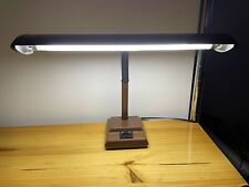 Vtg MCM Industrial Brown Metal Gooseneck Fluorescent Desk Lamp Faux Wood Grain picture