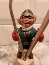 Vintage Henning Norway Hand Carved Young Boy With Skis Lillehammer 5 Inches picture