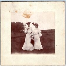 c1880s Cute Outdoor Young Ladies Cabinet Card Photo Classy Women Girls Hats 3P picture