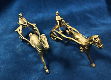 2 x Harness Racing Solid Brass Figurines with HORSE & SULKY & DRIVER picture