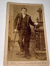 Rare Antique Victorian American Young Man, Medical Crutch CDV Photo Brooklyn NY picture