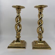 Vintage Pair Solid Brass Candlesticks Barley Twist 16