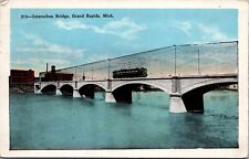Grand Rapids MI Interurban Bridge Trolley Car White Border 1926 Postcard  picture