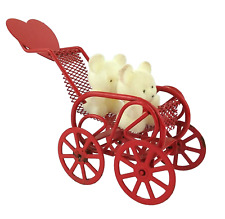 Avon White Teddy Bears in Red Metal Double Seated Cart Heart Love Stroller picture