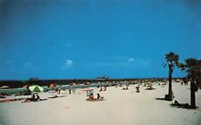Postcard FL Clearwater White Sand Beach Umbrellas Swimmers Surf Sunbathers Palm picture