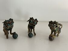 Chinese Cloisonne Filigree Foo Dogs Set Of 3 picture